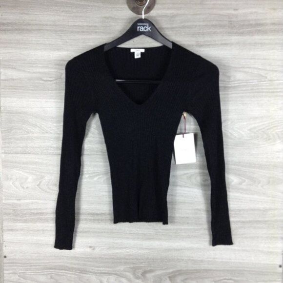 Lewit Black Glitter Ribbed V Neck Sweater size M - Picture 1 of 5